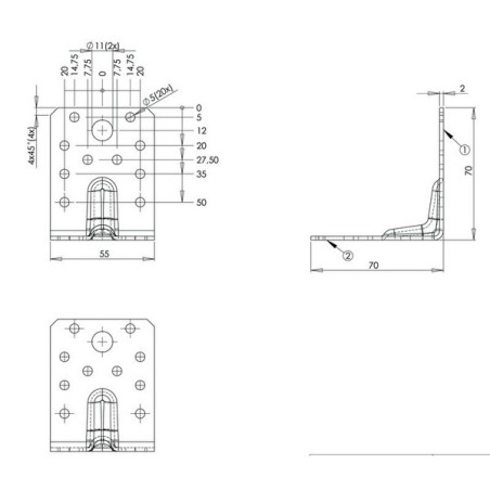 Équerre renforcée zingué 70 x 70 x 55