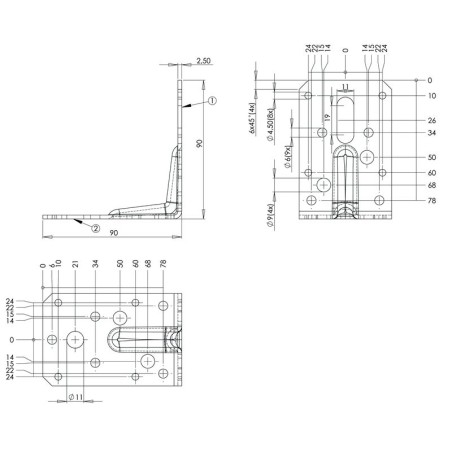 Kit Equerres renforcée zinguée 90 x 90 x 60 mm