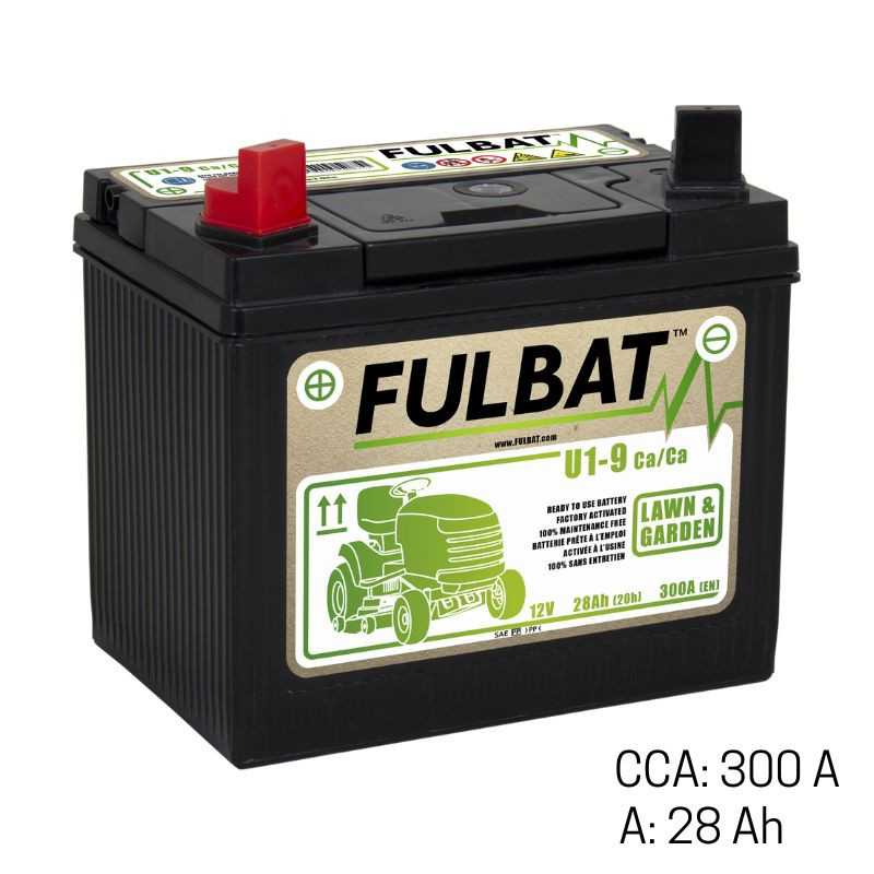 Batterie tracteur tondeuse 12V 28Ah / CCA: 300A + gauche