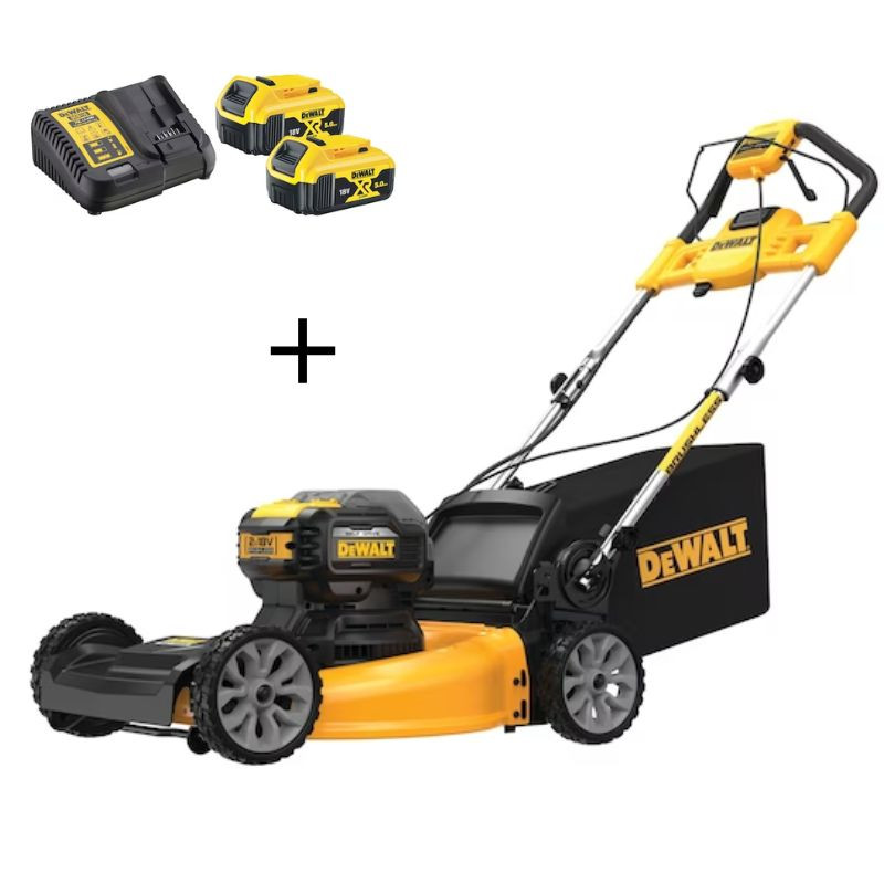 Tondeuse tractée à batterie Dewalt 2x18V | Pack chargeur + batteries