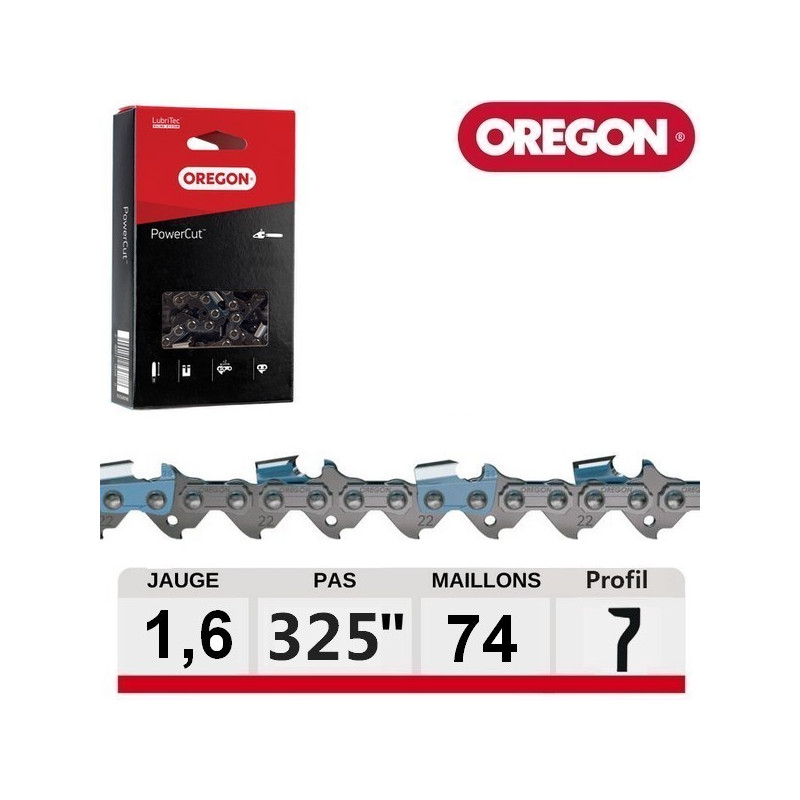 Chaine tronçonneuse carrée PowerCut 74 dents Oregon 22LPX pour AEG/STIHL