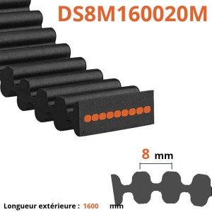 Courroie plate double dentée DS8M160020M